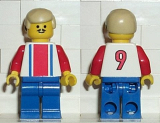 LEGO soc029 Soccer Player Red & Blue Team  #9 on Back and Tan Hair