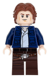 LEGO sw0879 Han Solo, Dark Brown Legs with Holster Pattern, Dark Blue Jacket, Wavy Hair