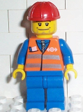 LEGO trn002 Orange Vest with Safety Stripes - Blue Legs, Beard Stubble, Red Construction Helmet