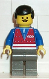 LEGO trn052 Red Vest and Zipper - Dark Gray Legs, Black Male Hair