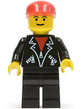 LEGO trn086 Leather Jacket with Zippers - Black Legs, Red Cap