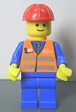 LEGO trn121 Orange Vest with Safety Stripes - Blue Legs, Red Construction Helmet