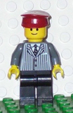 LEGO twn032 Pinstripe Suit Jacket, Black Legs, Dark Red Hat, Standard Grin