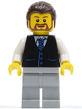 LEGO twn135 Black Vest with Blue Striped Tie, Light Bluish Gray Legs, White Arms, Dark Brown Hair, Brown Beard Rounded