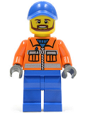 LEGO twn231 Construction Worker - Orange Zipper, Safety Stripes, Orange Arms, Blue Legs, Blue Cap with Hole (10680)