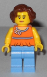 LEGO twn276 Orange Halter Top with Medium Blue Trim and Flowers Pattern, Medium Blue Legs, Reddish Brown Hair Short Wavy