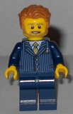 LEGO twn277 Businessman Pinstripe Jacket and Gold Tie, Dark Blue Legs, Medium Dark Flesh Tousled Hair