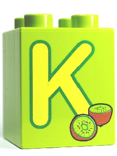 Bricker LEGO 31110pb053 Duplo Brick 2 x 2 x 2 with Letter K and Kiwi Pattern