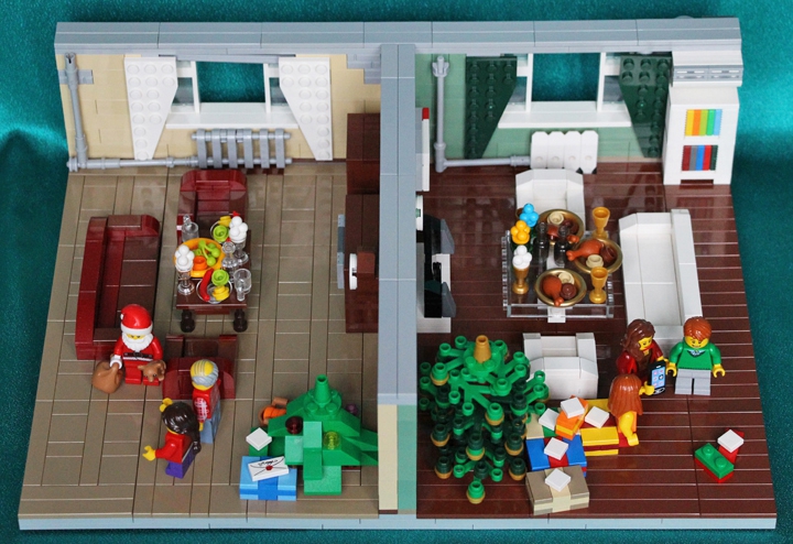 LEGO MOC - Новогодний Кубик 2014 - Новогоднее чудо: Итак, канун Нового, 2014-го Года. До боя курантов остаются считанные минуты.<br />
Перенесемся в обычный городской многоэтажный дом, а именно, на 10-й этаж. Уберем все лишнее, что бы это не мешало нам наблюдать за происходящим в квартирах 67 и 68.<br />
