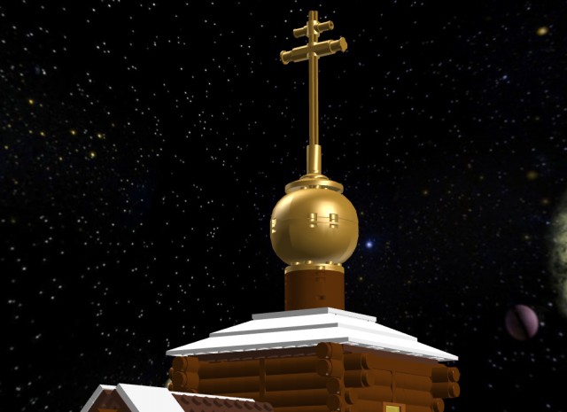 LEGO MOC - Новогодний Кубик 2014 - Рождественский вечер: Церковь венчает золотой купол