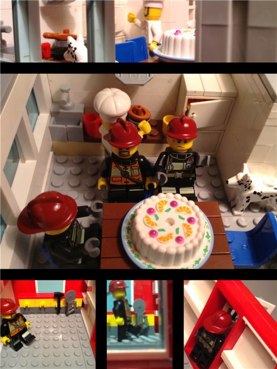 LEGO MOC - Новогодний Кубик 2014 - Дежурство в новогоднюю смену: Тем временем на крыше пожарной части Спайдермен размышлял, что же подарить Тётушке... Он Ходил из угла в угол, бормоча названия вариантов подарков.