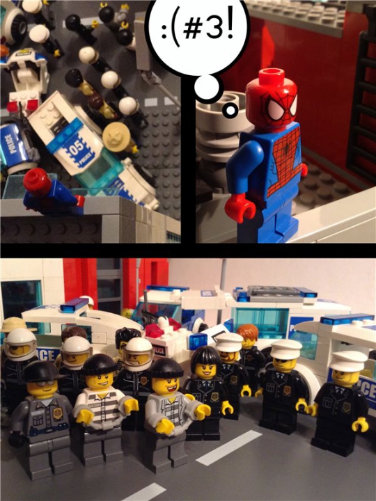 LEGO MOC - Новогодний Кубик 2014 - Дежурство в новогоднюю смену: После того, как преступников увезли, пожарники отправились ждать окончание смены. Каково было же их удивление, когда под елкой их ждала гора подарков. Больше всех удивился Повар-пожарник, который все время находился в комнате отдыха и мыл посуду и не заметил кто и когда их принес.<br />
Пожарники совсем забыли, что они дежурили в новогоднюю ночь.