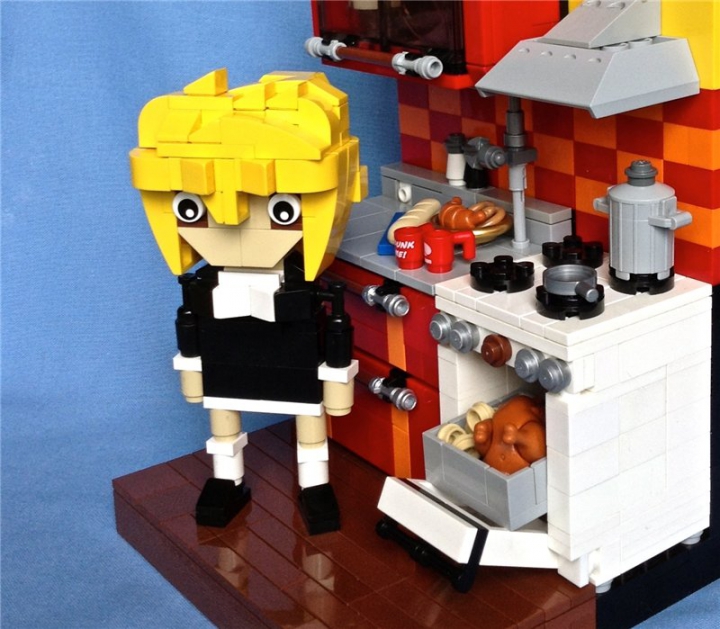 LEGO MOC - 16x16: Technics - Газовая плита 60-х годов: Обязательный элемент газовой плиты - легкодоступность к  перекрывающему вентилю газового стояка.