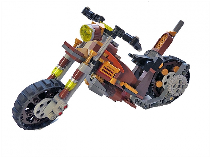 LEGO MOC - Мини-конкурс 'Lego Technic Motorcycles' - SteamBike 'AnSign': Мощная газоразрядная лампа может отлично освещать путь в ночное время. Угол наклона фары регулируется.