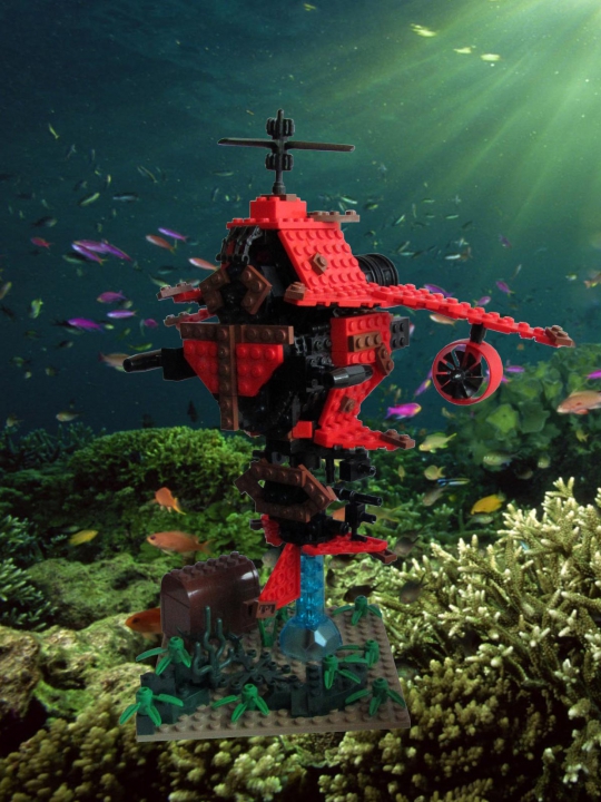LEGO MOC - Погружение - Подводный робот кладоискатель-торпедоносец MSDN 'Ассемблер': Вот он нашел клад, сейчас он его соберет и поплывет с ним наверх.
