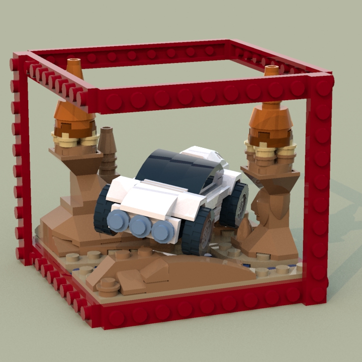 LEGO MOC - Битва Мастеров 'В кубе' - Пересечение ручья в каньоне: Бонус: ховеркар пролетает над ручьём на далёкой планете с диковинным ландшафтом. Скалы всего лишь подверглись перекраске - хотел добавить некоторые футуристичные элементы, но воздержался. Автомобиль же, оставаясь в том же положении, был переделан в ховеркар: