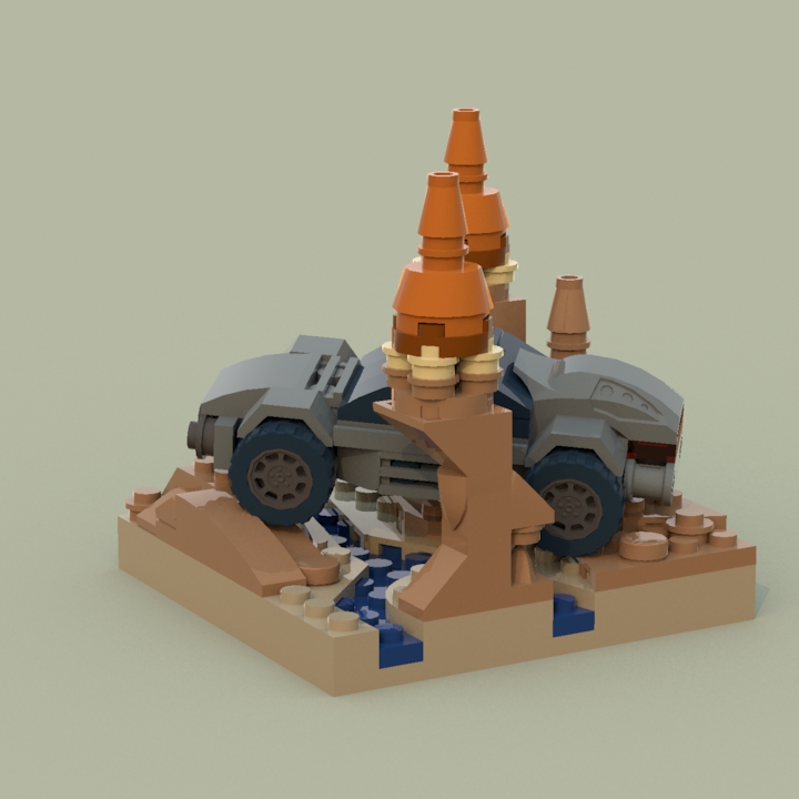 LEGO MOC - Битва Мастеров 'В кубе' - Пересечение ручья в каньоне: Рендер через программу Bluerender, снимки 1440x1080 занимали около часа каждый.