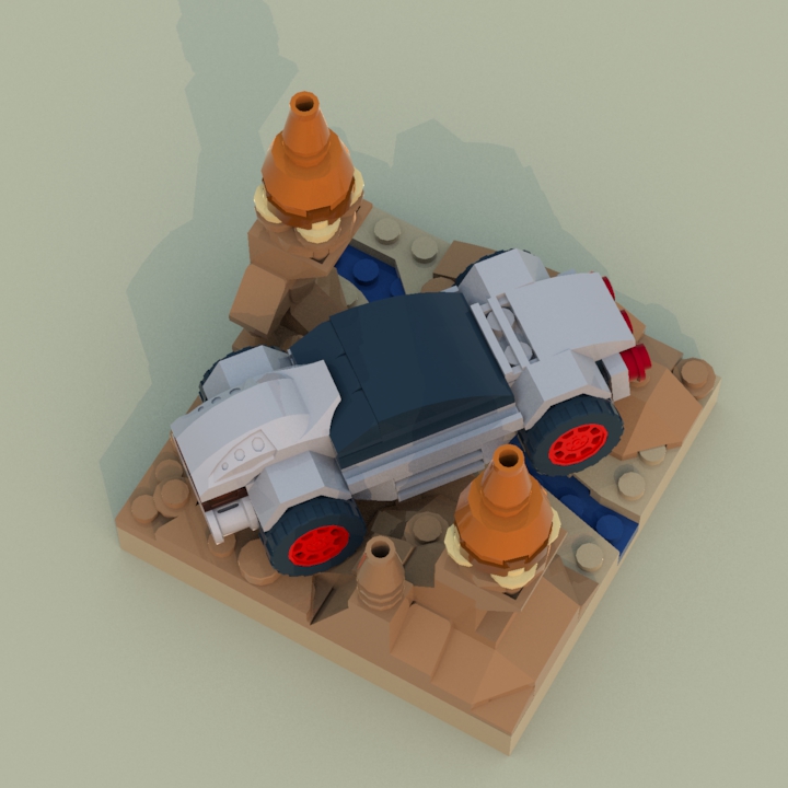 LEGO MOC - Битва Мастеров 'В кубе' - Пересечение ручья в каньоне: У авто сзади - выпуклый багажник, он же по совместительству - характерный элемент дизайна.