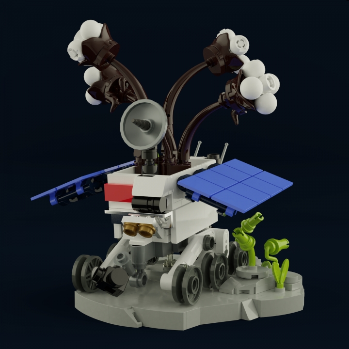 LEGO MOC - 16x16: Ботаника - Первые растения на Луне: </i></center> Третьего января этого года на обратную сторону Луны приземлился посадочный модуль китайской межпланетной станции 'Чанъэ-4'. Луноход 'Юйту-2', на борту которого находился герметичный контейнер, отправился в путешествие по лунной поверхности.<center><i>
