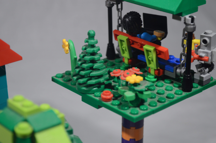 LEGO MOC - LEGO-конкурс 'Светлое будущее' - Парящая дача: На даче много разных цветочков, даже лягушка живёт!