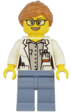 LEGO cty1167 Ocean Researcher - Female, White Jacket, Sand Blue Legs, Glasses, Medium Nougat Hair