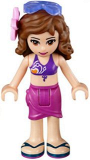 LEGO frnd100 Friends Olivia, Magenta Wrap Skirt, Dark Purple Bikini Top, Flower, Sunglasses
