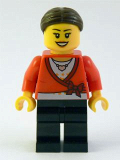 LEGO tls088 Lego Brand Store Female, Sweater Cropped with Bow, Heart Necklace, Black Legs, Dark Brown Hair with Bun