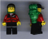 LEGO twn026 Red Jacket with Zipper Pockets and Classic Space Logo, Black Legs, Black Cap, Green Backpack with Sleeping Bag