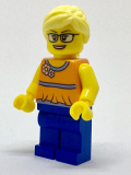 LEGO twn279 Orange Halter Top with Medium Blue Trim and Flowers Pattern, Blue Legs, Bright Light Yellow Ponytail and Swept Sideways Fringe (45022)