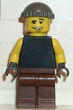 LEGO wc011 Plain Black Torso with Yellow Arms, Brown Legs, Dark Gray Knit Cap (7045)